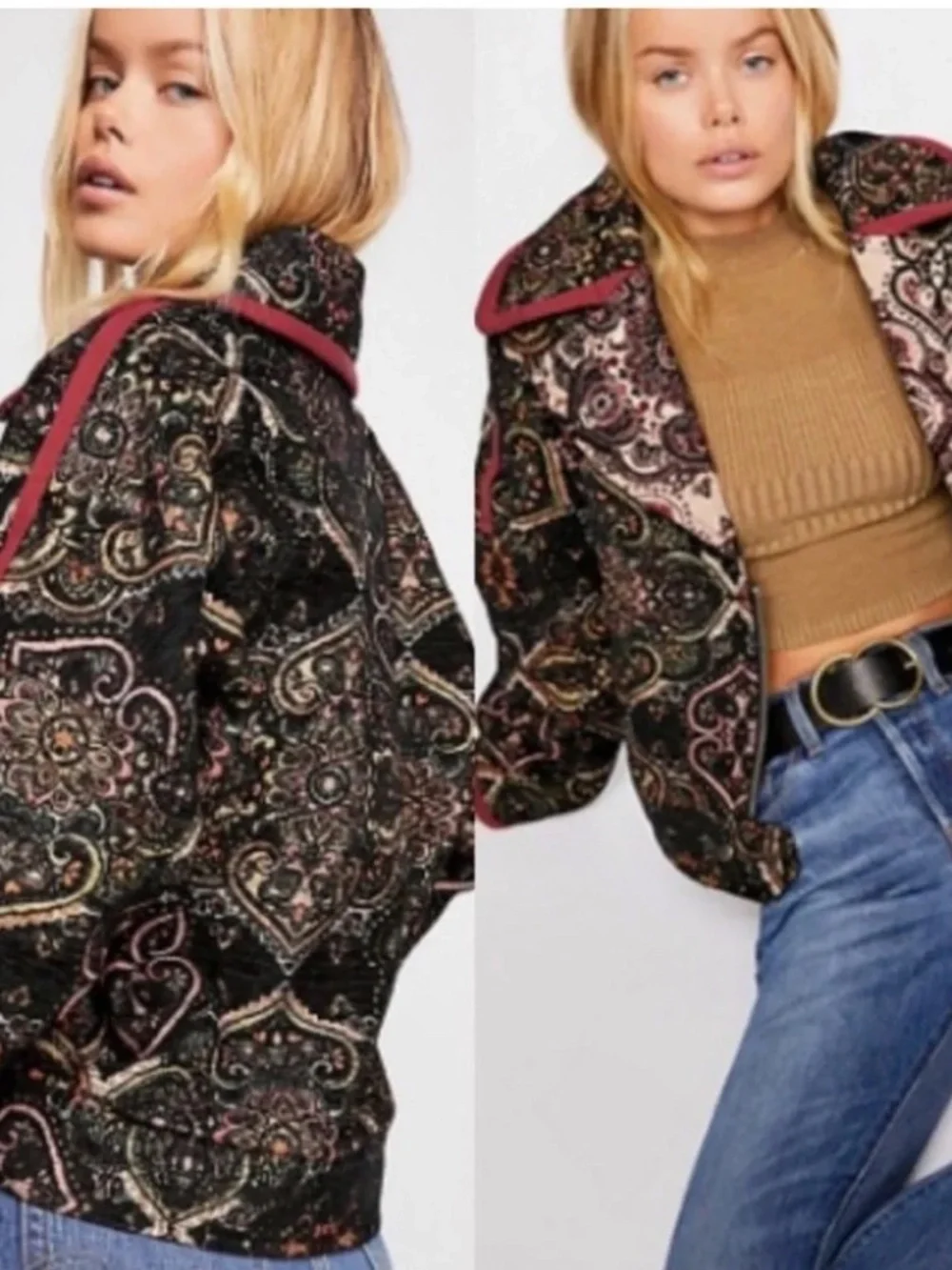 Free People Women's Tapestry Labyrinth Patterned Moto Jacket size M